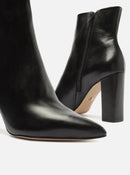 Bota Preta Couro Cano Curto Bloco Bico Fino