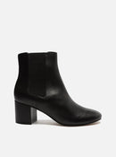 Bota Preta Couro Chelsea Salto Bloco Cano Curto