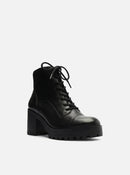 Bota Coturno Preta Couro Salto Bloco Tratorado