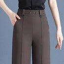 Kit 5 Calças Femininas Lavina de Cintura Alta com Botões Frontais em Poliéster e Seda Gelo