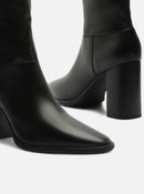 Bota Over The Knee Preta Couro Salto Alto